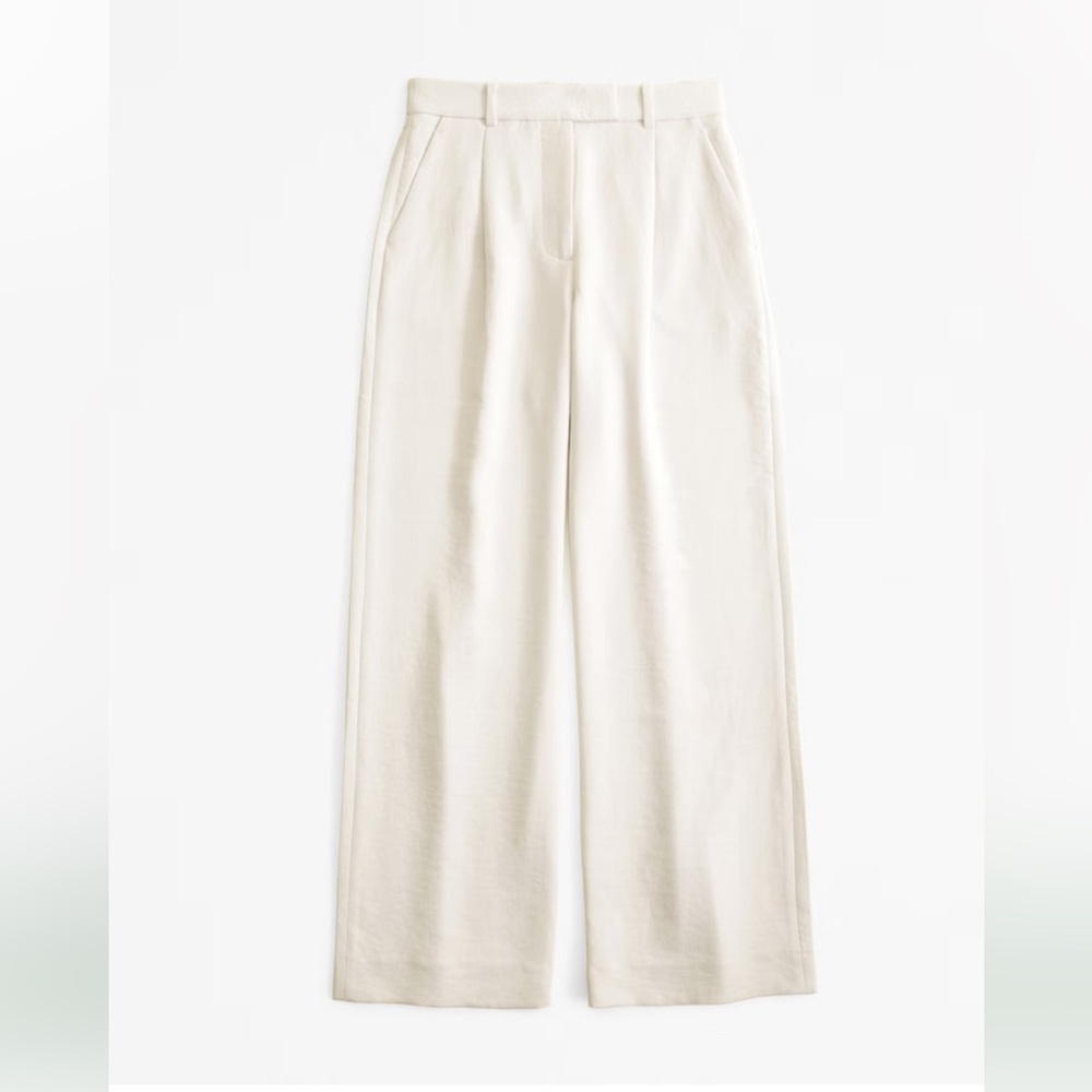 Abercrombie Harper Tailored Crepe Cream Wide-Leg Trousers